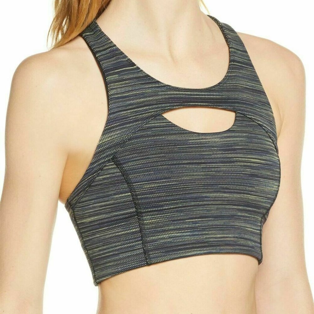 Free People Women's Black Front Cutout Combo Strut Criss Cross Back Sports Bra